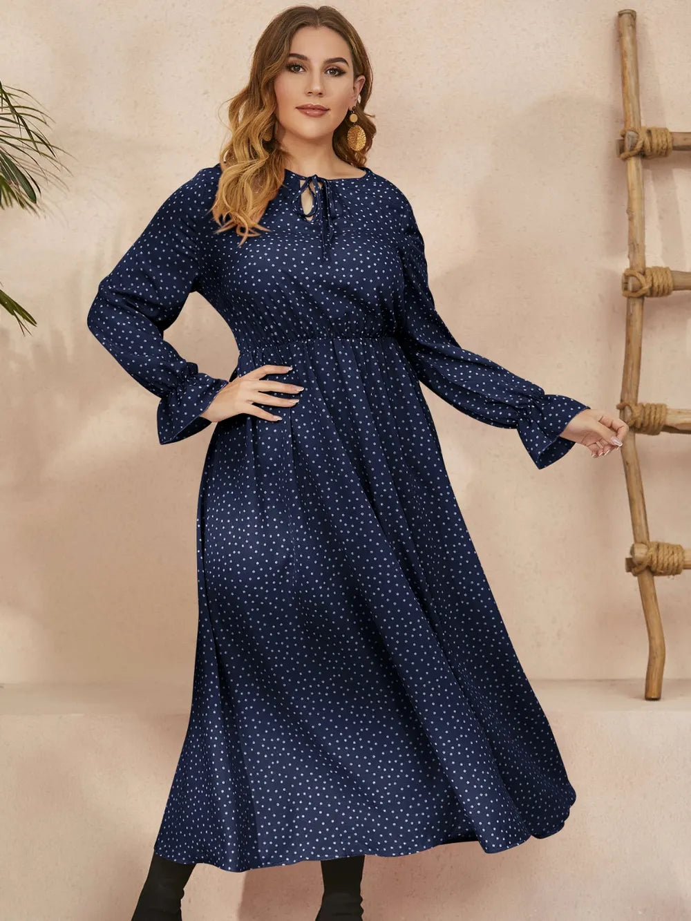 Ruffled Polka Dot Long Sleeve Midi Dress - alternate view 5