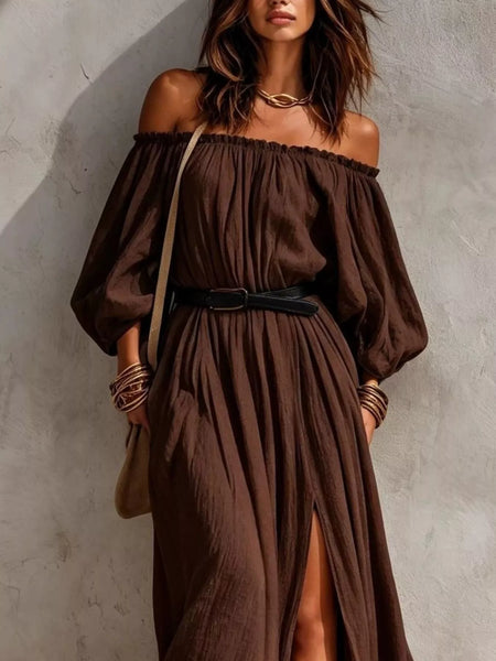 Boho Off-Shoulder Maxi Dress with Side Slit - alternate view 4
