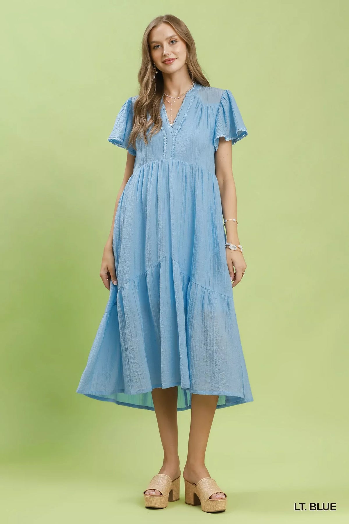 Textured Tiered Midi Dress with Side Pockets - alternate view 6