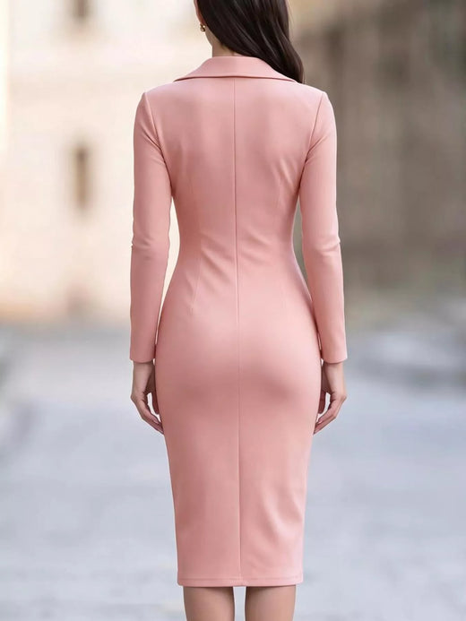 Elegant Asymmetric Zipper Lapel Bodycon Midi Dress - alternate view 2