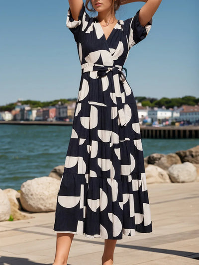 Tied Slit Printed Half Sleeve Midi Dress - alternate view 7