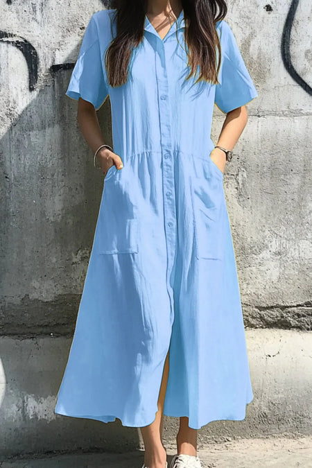 Button Front Short Sleeve Midi Dress - alternate view 4