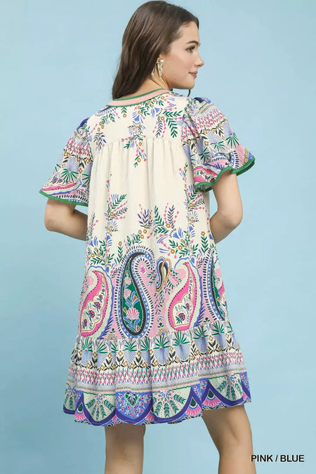 Paisley Flutter Sleeve Mini Dress - alternate view 3