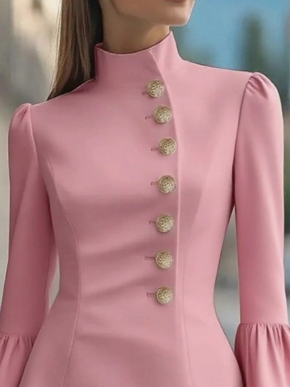 Bell Sleeve Mini Dress with Front Button - alternate view 5
