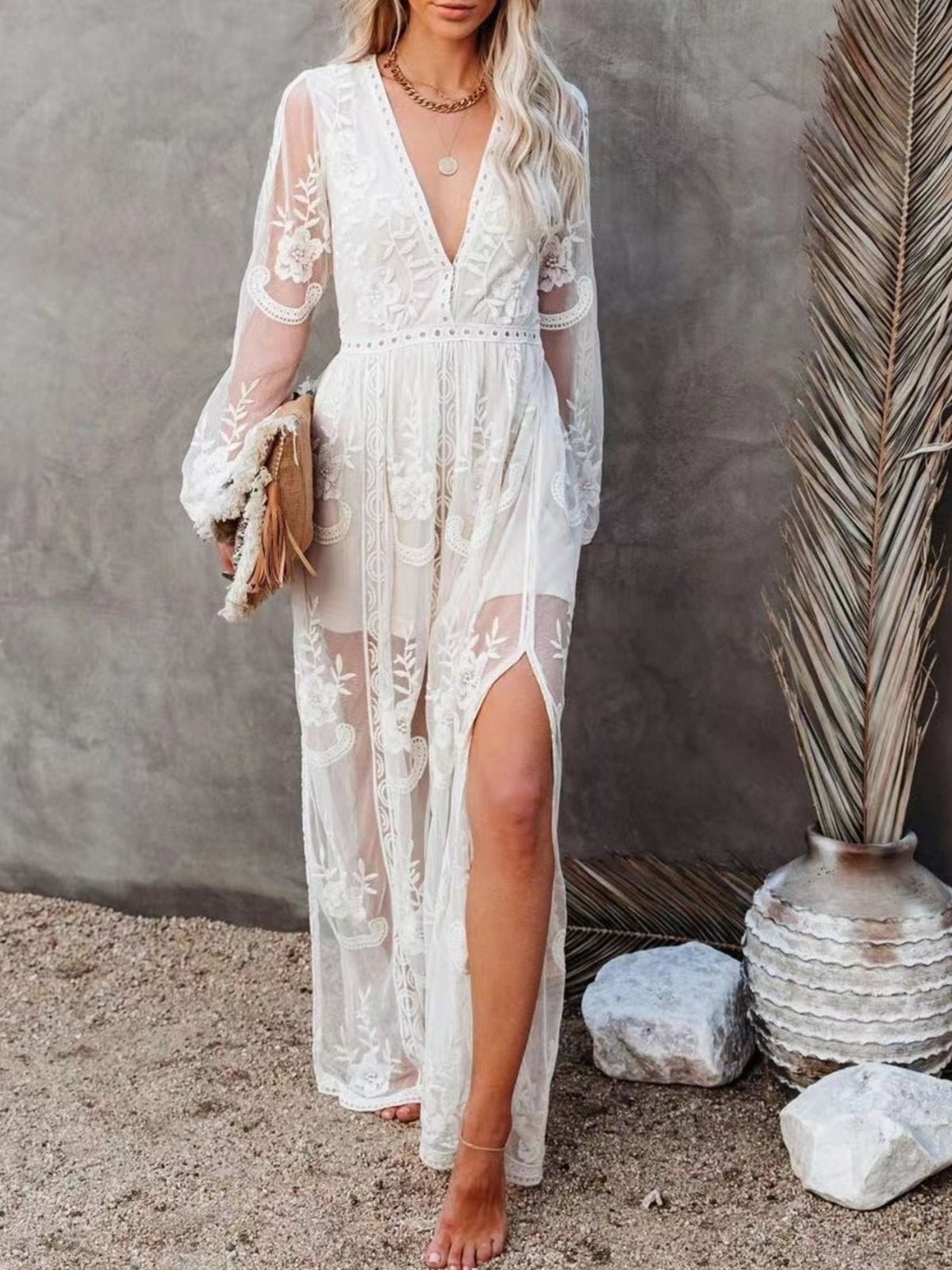 Floral Lace Slit Maxi Dress - alternate view 5