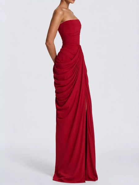Elegant Strapless Ruched High-Slit Evening Dress - alternate view 17