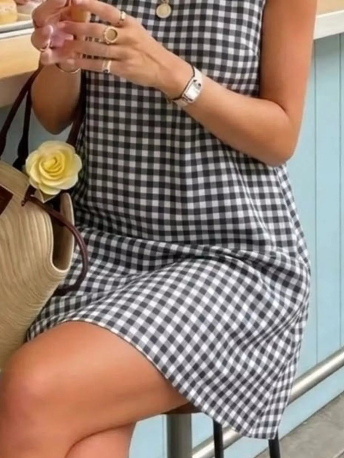 Gingham Sleeveless A-Line Mini Dress - alternate view 4