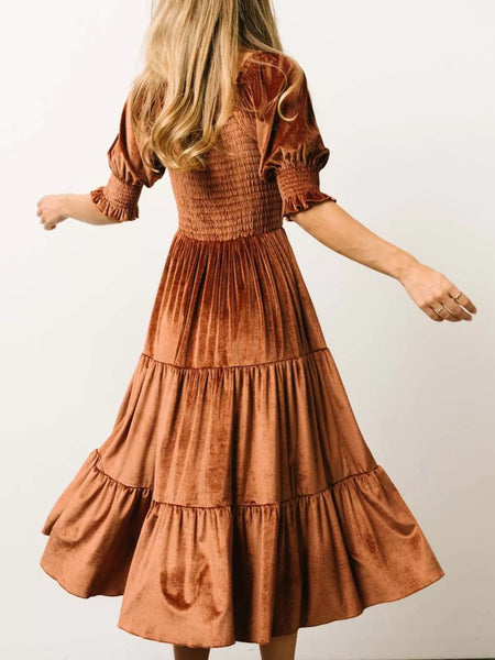 Velvet Smocked Tiered Midi Dress - alternate view 6