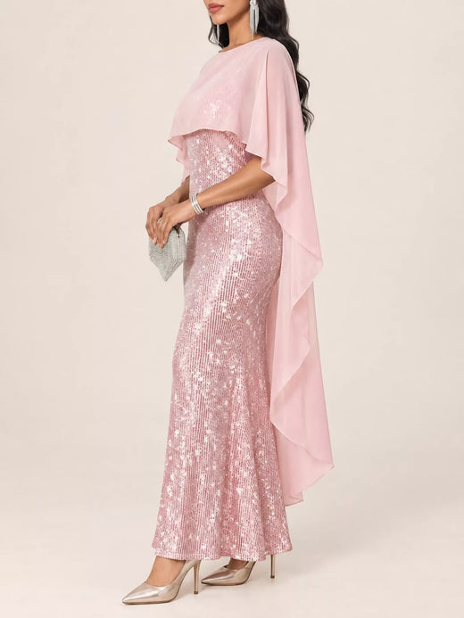 Sequin Cape Overlay Evening Dress - alternate view 5