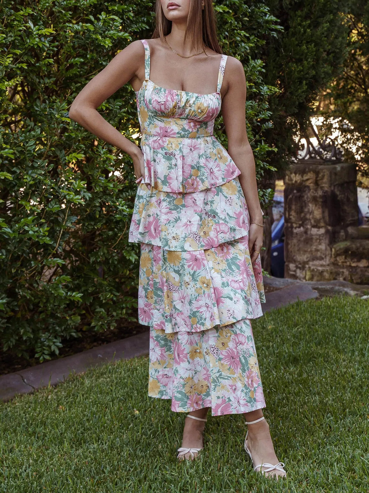 Floral Layered Ruffle Maxi Dress - alternate view 3