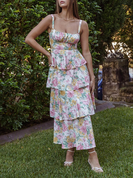 Floral Layered Ruffle Maxi Dress - alternate view 3