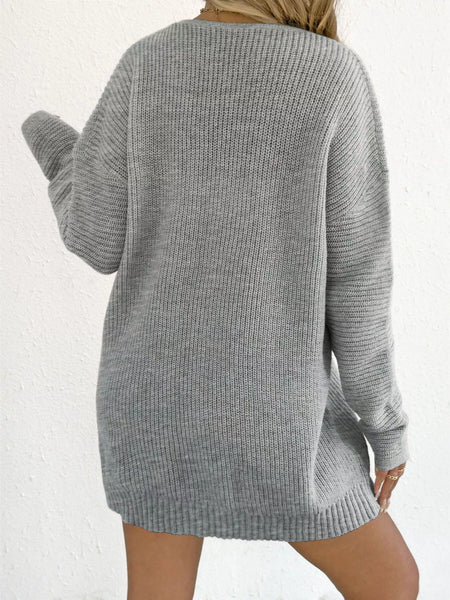 Bow Ribbed Knit Sweater Dress - alternate view 3
