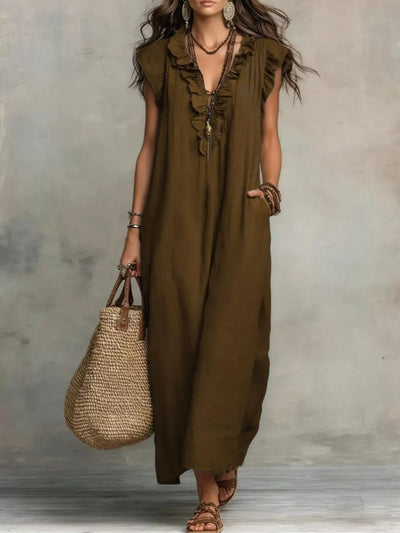 Ruffled V-Neck Maxi Dress - alternate view 8
