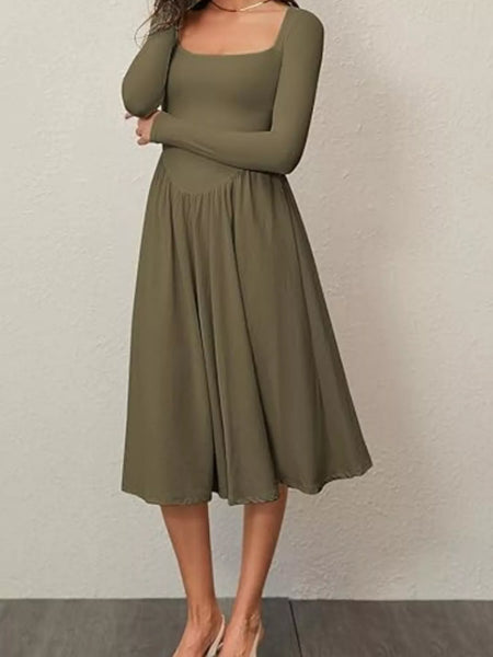 Square Neck Long Sleeve Midi Dress - alternate view 17