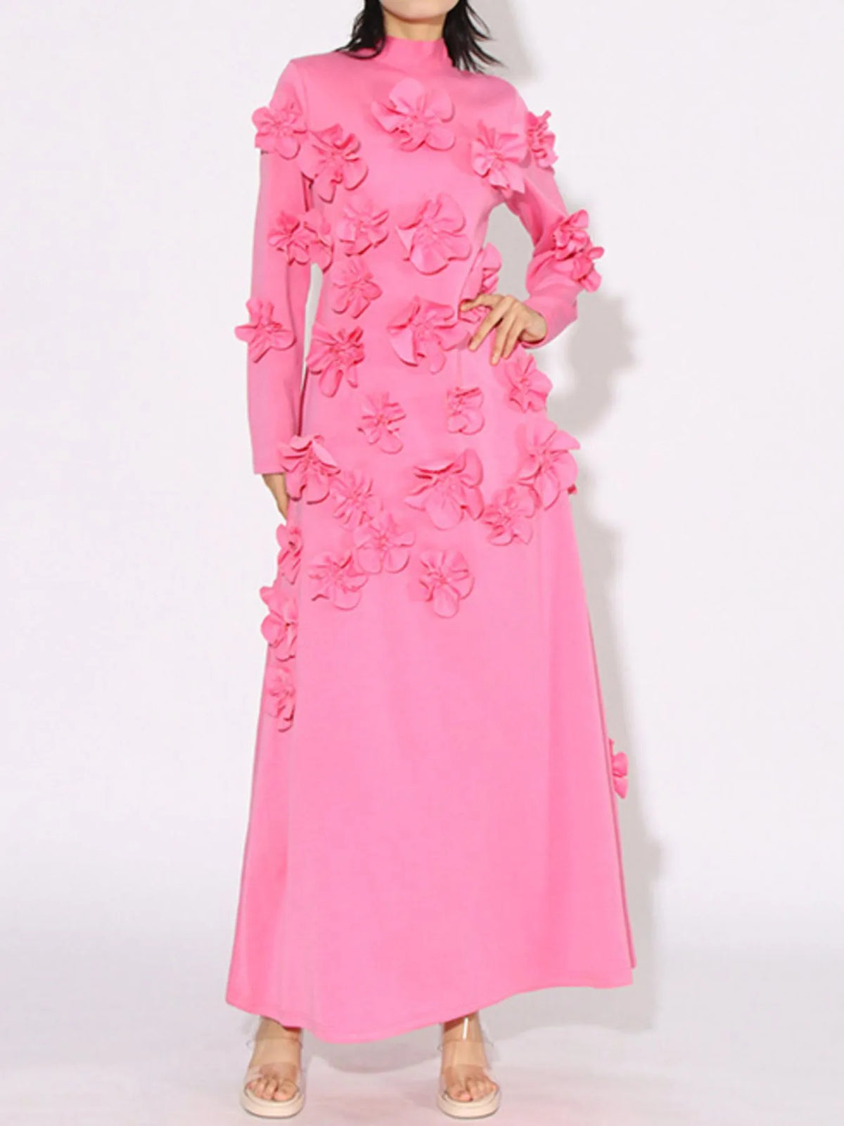Floral Applique Long Sleeve Maxi Dress - alternate view 2