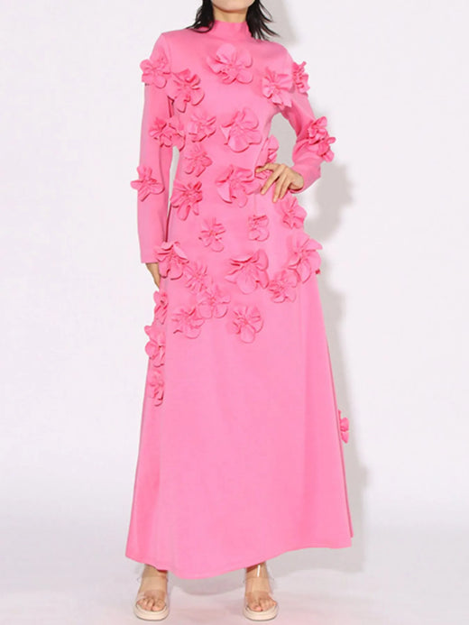 Floral Applique Long Sleeve Maxi Dress - alternate view 2