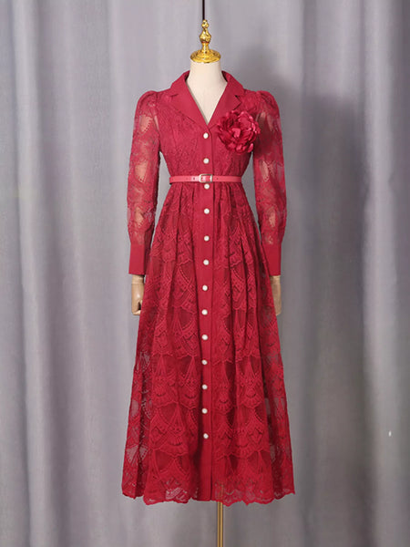 Lace Button Front Midi Dress - alternate view 7