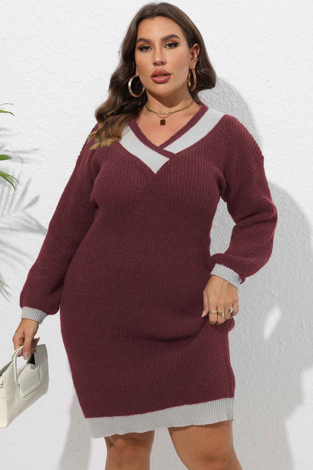 Plus Size Long Sleeve Sweater Dress - alternate view 3