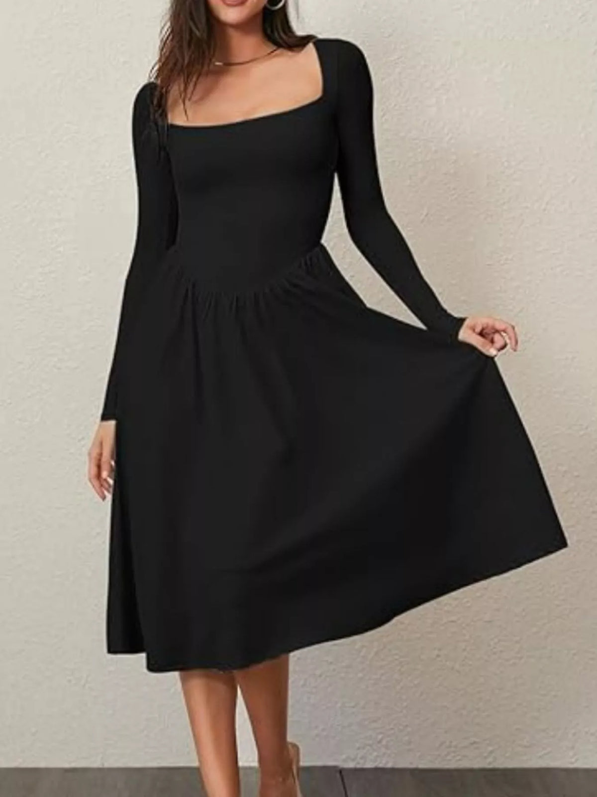 Square Neck Long Sleeve Midi Dress - alternate view 4