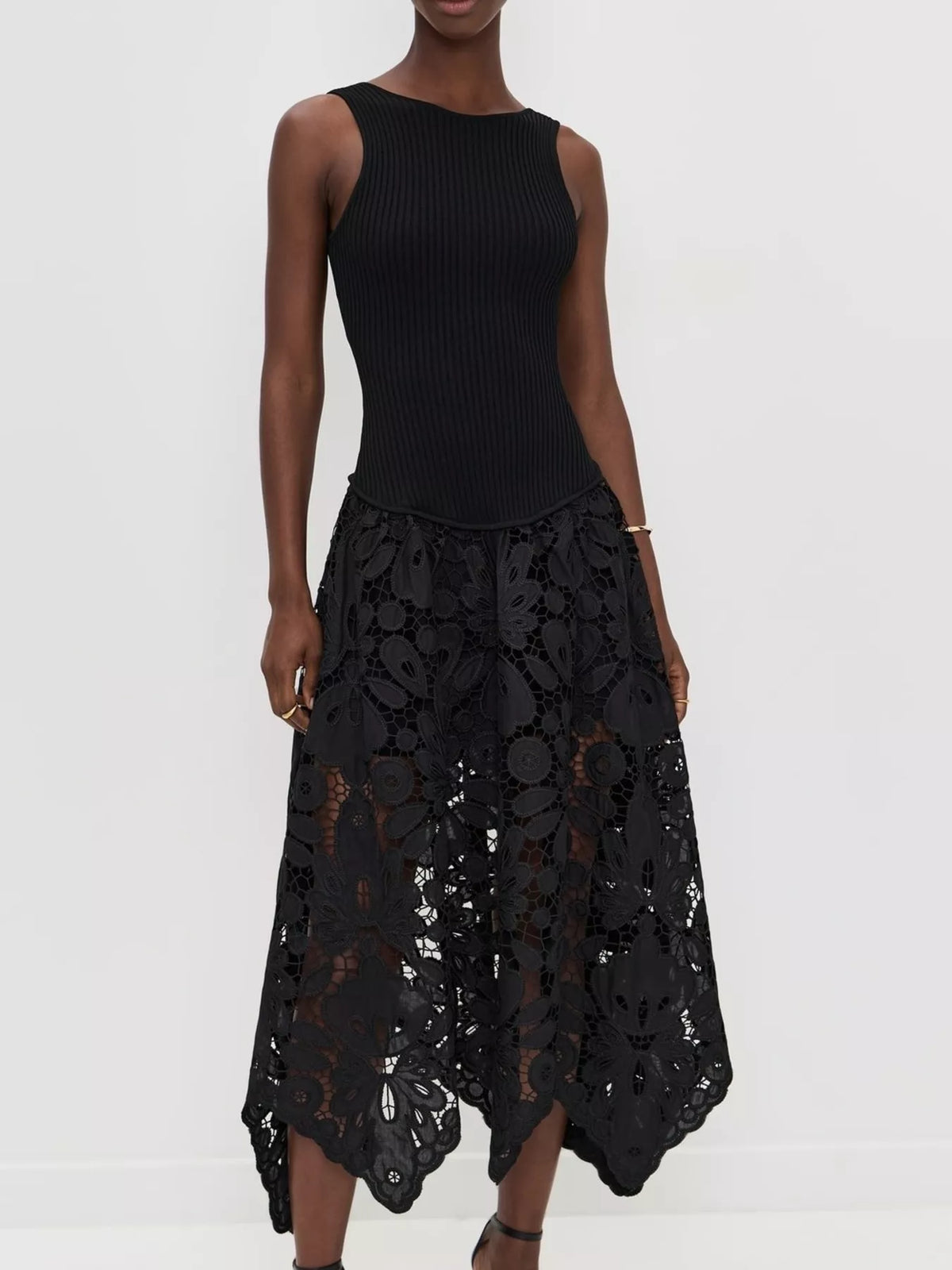 Sleeveless Ribbed Crochet Midi Dress - alternate view 4