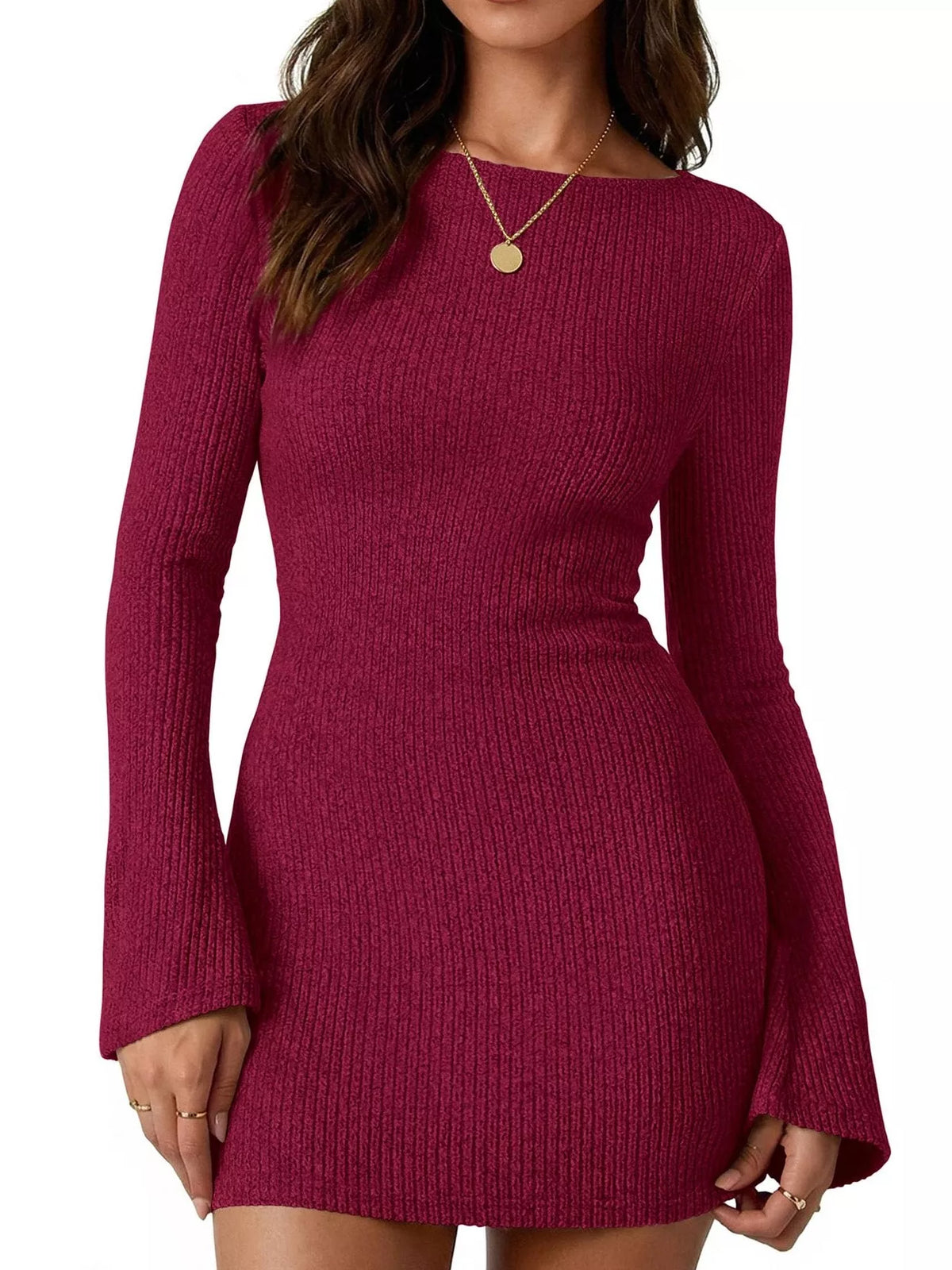 Ribbed Knit Long Sleeve Slim Fit Sweater Dress - alternate view 7
