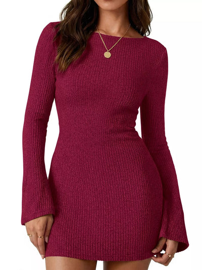 Ribbed Knit Long Sleeve Slim Fit Sweater Dress - alternate view 7