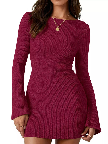 Ribbed Knit Long Sleeve Slim Fit Sweater Dress - alternate view 7