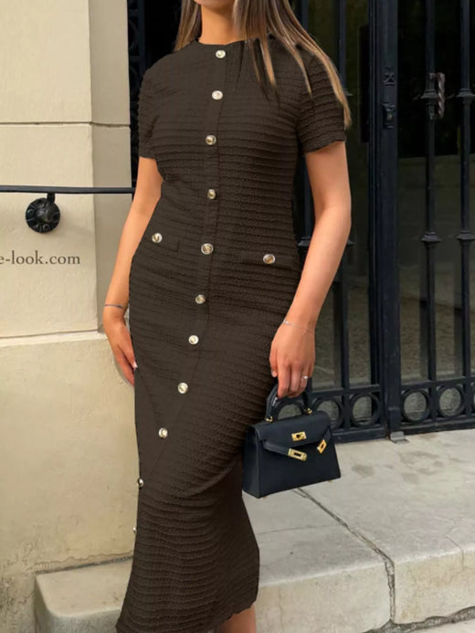 Textured Short Sleeve Midi Dress - alternate view 5