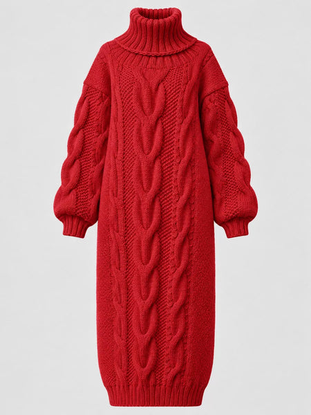 Full Size Oversized Chunky Cable Knit Turtleneck Sweater Dress Plus Size - alternate view 11