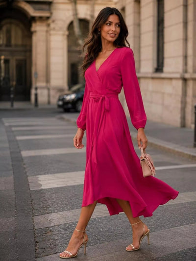 Long Sleeve Wrap Dress with Waist Tie - alternate view 8