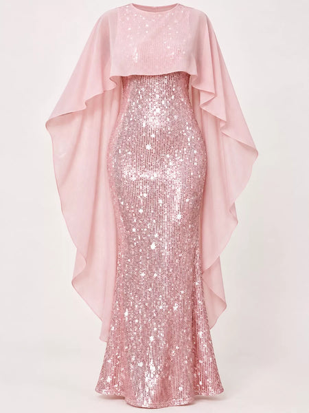 Sequin Cape Overlay Evening Dress - alternate view 8