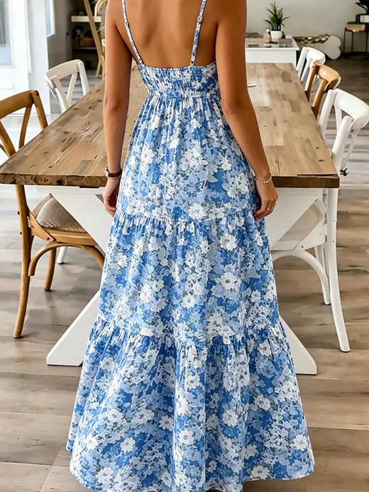 Floral Print Maxi Dress with Spaghetti Straps - alternate view 4