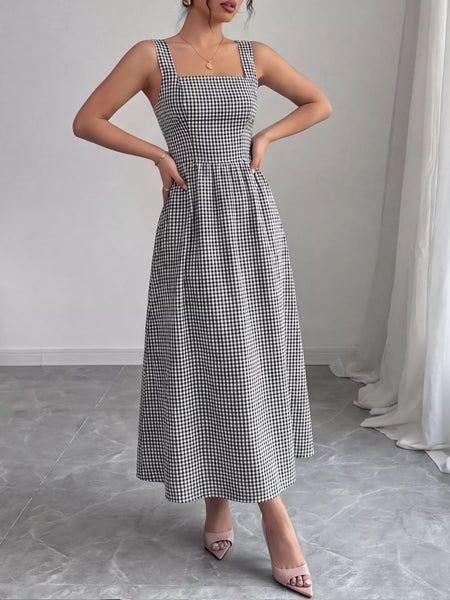 Square Neck Gingham Midi Dress - alternate view 3