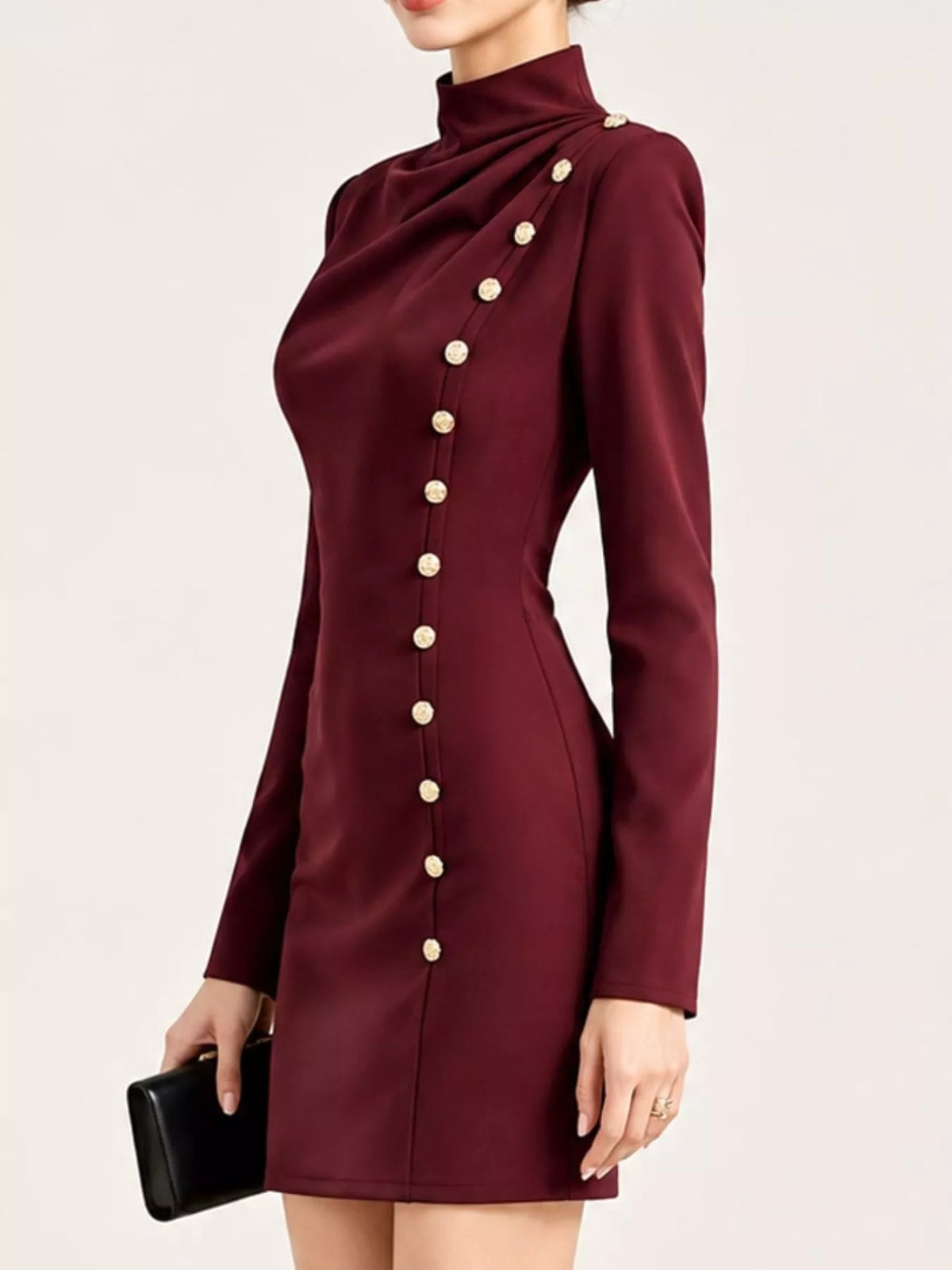 Full Size Decorative Button Mock Neck Mini Dress Plus Size - alternate view 10