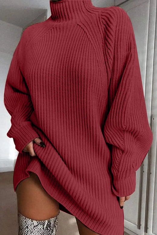 Mock Neck Dropped Shoulder Sweater Dress - alternate view 4