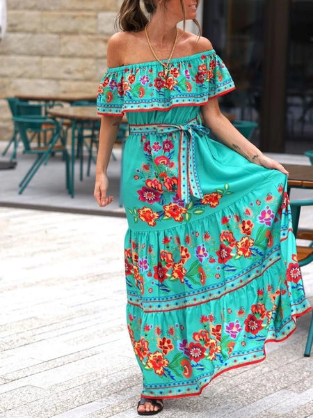 Floral Off Shoulder Ruffle Maxi Dress - alternate view 10