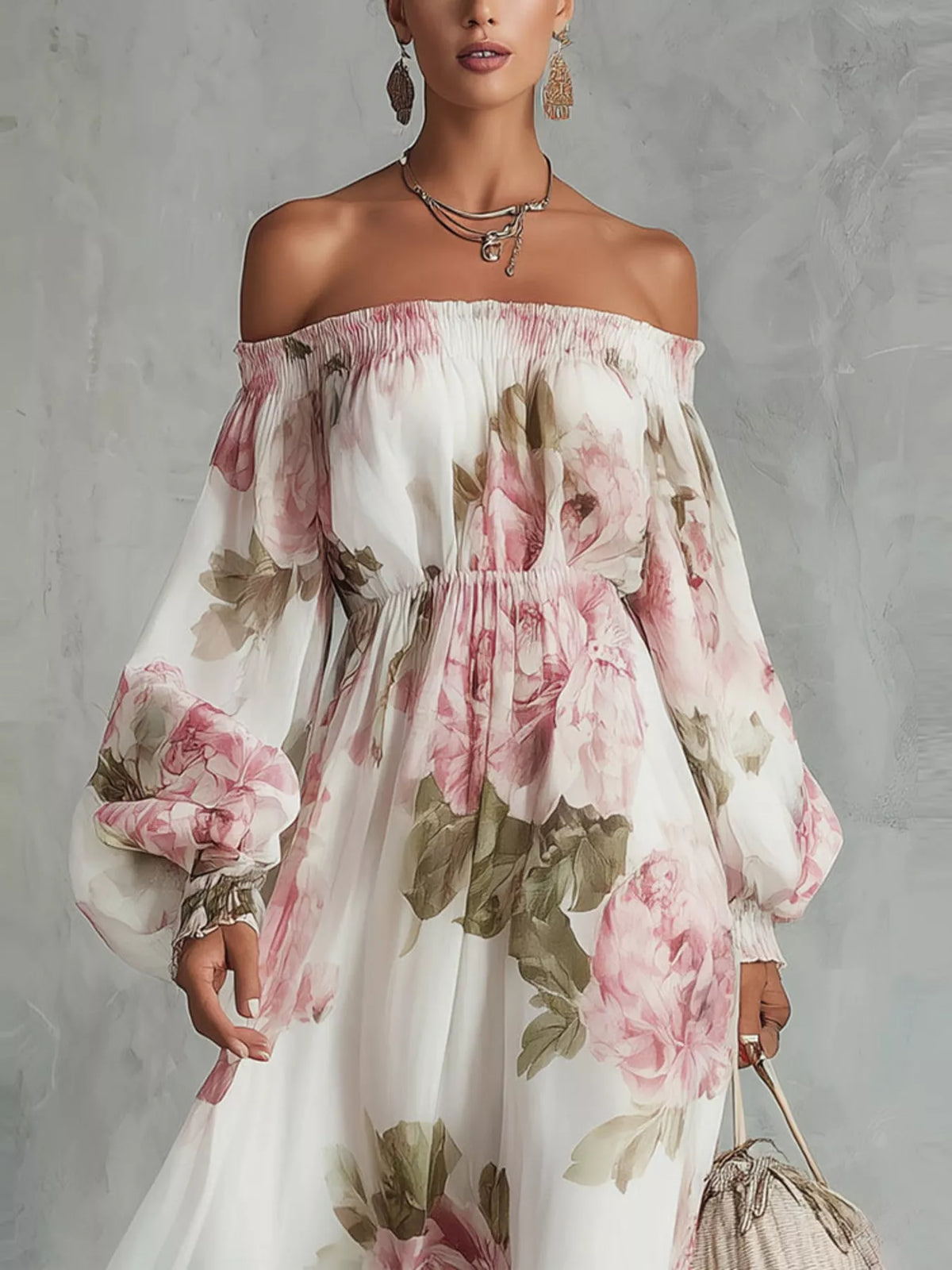 Floral Off Shoulder Maxi Dress - alternate view 4