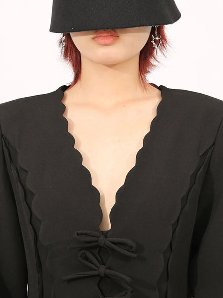 Long Sleeve Bow Front Midi Dress - alternate view 3