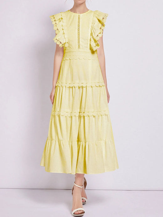 Sleeveless Ruffled Tiered Dress with Embroidered Trim - alternate view 2