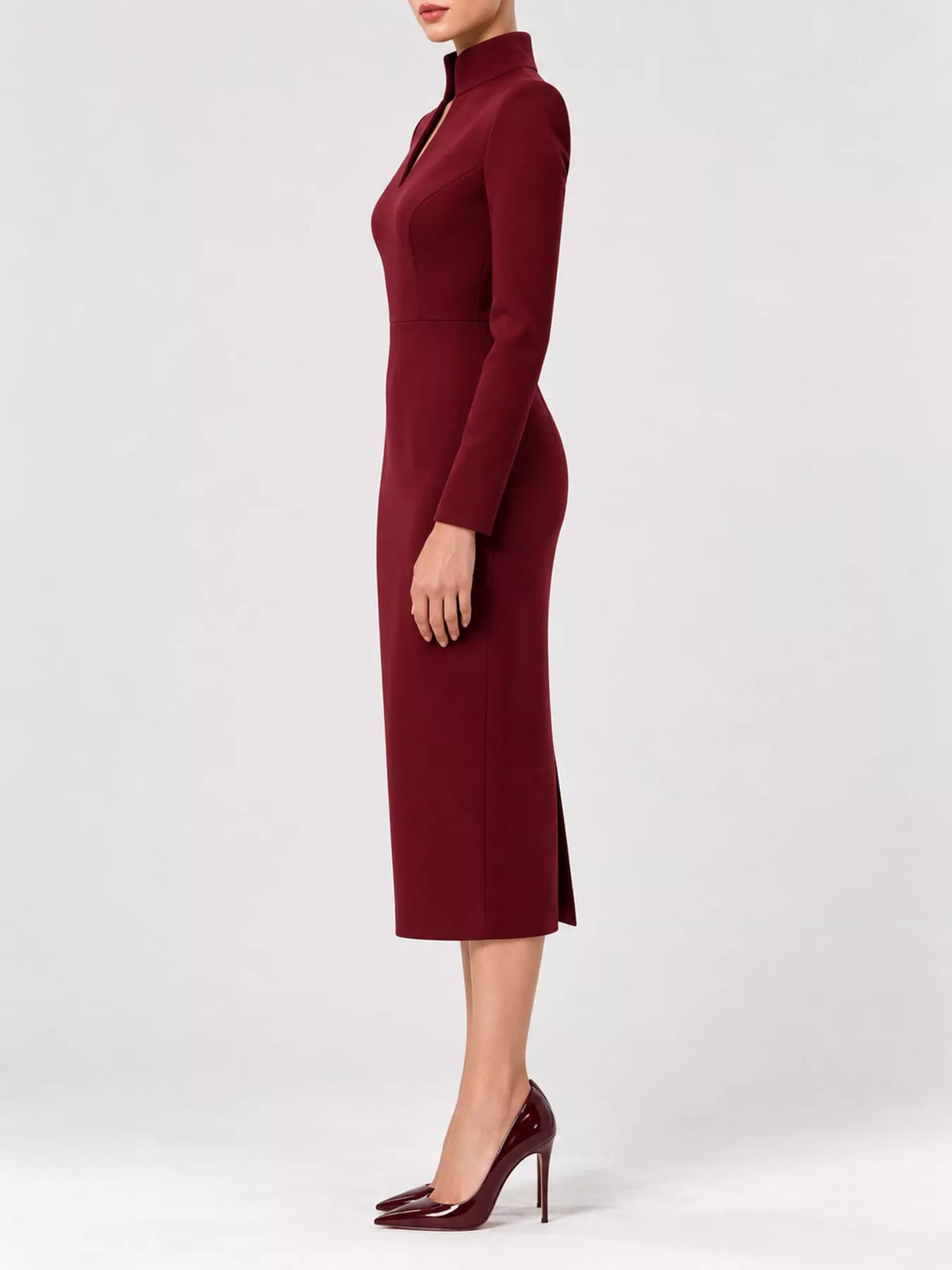 Full Size Stand-Collar Long-Sleeve Midi Dress Plus Size - alternate view 17
