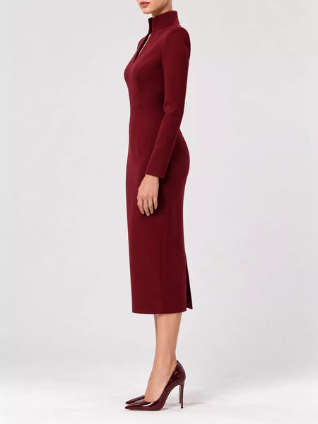 Full Size Stand-Collar Long-Sleeve Midi Dress Plus Size - alternate view 17