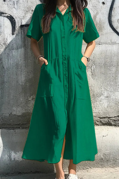 Button Front Short Sleeve Midi Dress - alternate view 10