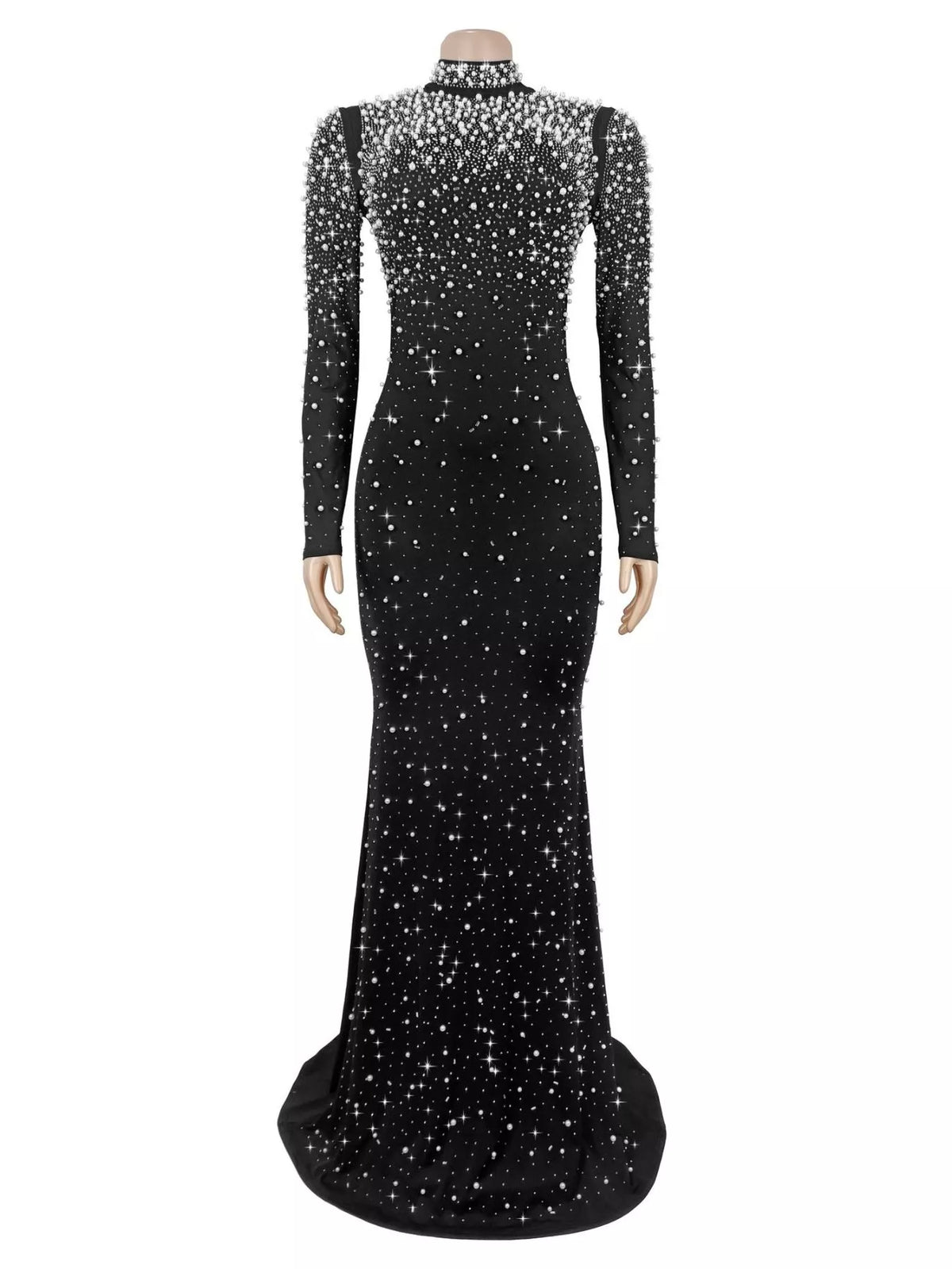 Rhinestone Long Sleeve Mermaid Maxi Dress - alternate view 4