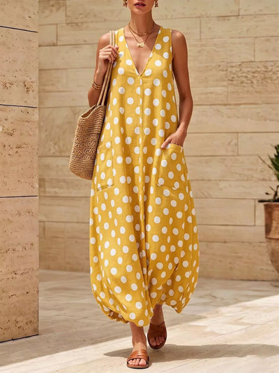 Polka Dot V-Neck Sleeveless Maxi Dress - alternate view 6