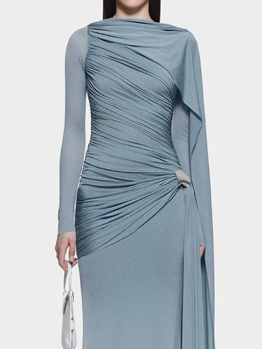 Ruched Draped Long Sleeve Maxi Dress - alternate view 3