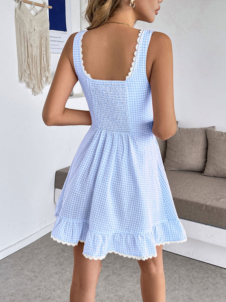 Gingham Lace Trim Mini Dress - alternate view 12