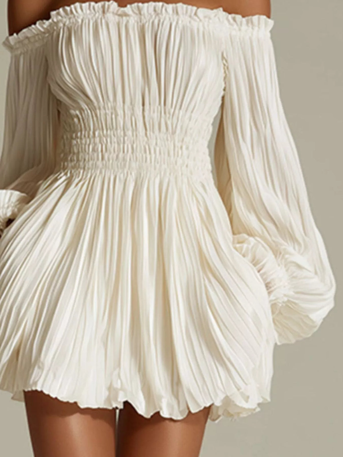 Off-Shoulder Pleated Mini Dress - alternate view 3
