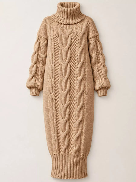 Full Size Oversized Chunky Cable Knit Turtleneck Sweater Dress Plus Size - alternate view 3