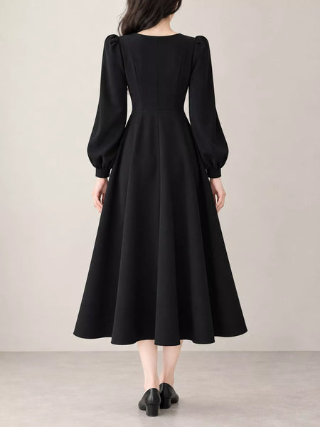 Full Size Long Sleeve A-Line Midi Dress Plus Size - alternate view 8