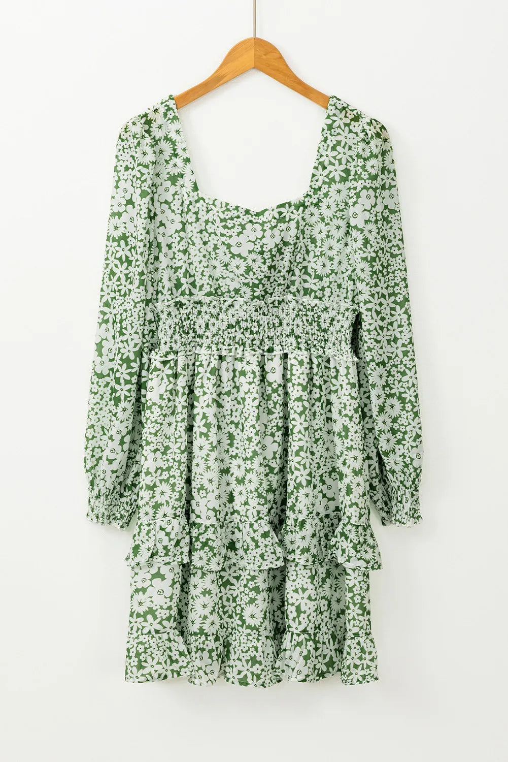 Ruffle Hem Floral Square Neck Long Sleeve Dress - alternate view 6